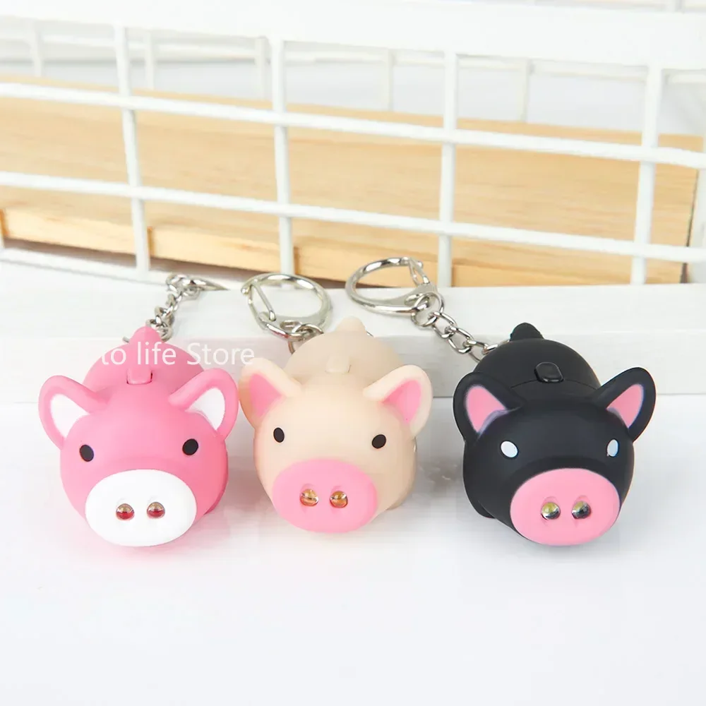 Cartoon Pig Keychain LED Luminous Sound Piggy Pendant Key Ring Portable Mini Flashlight Children Gift