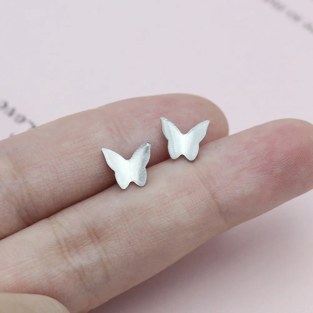 Silvery Metal Butterfly Small Stud Earring for Women Korean Simple Sweet Lovely Animal  Jewelry Wholesale Birthday Gift image 6
