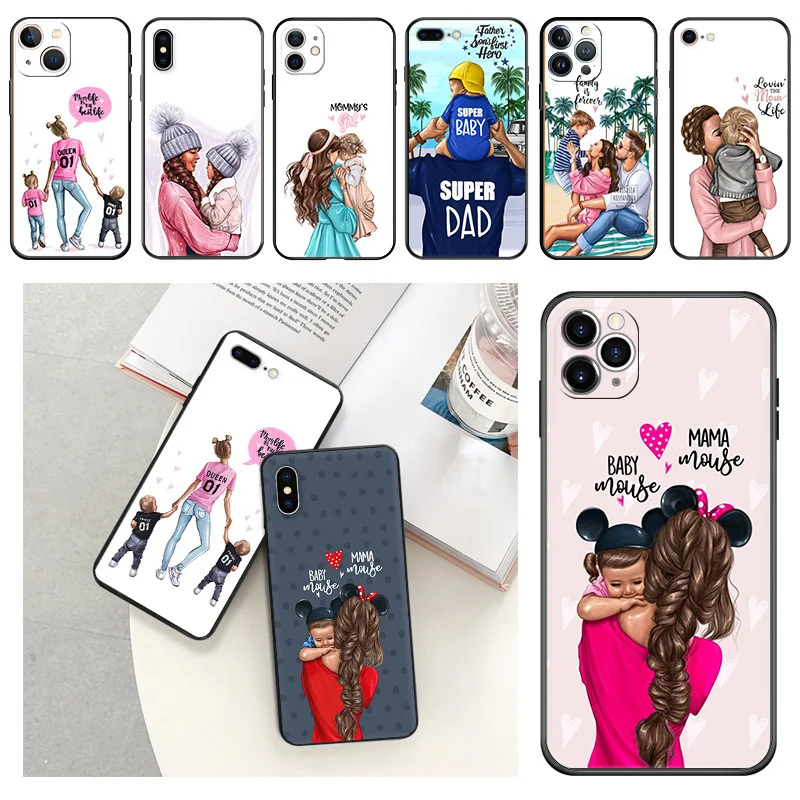 

Phone Cases For iphone 15Pro XS Max 11 12 13 14 7 8 15 Plus Mini SE X XR Black Brown Hair Baby Mom Girl Camera Protective Cover