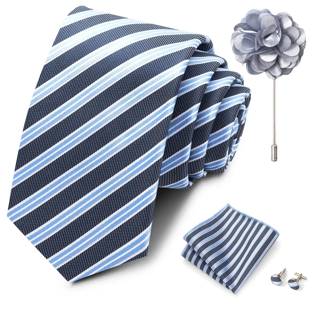 Großhandel Mode 8 cm Krawatten-Set, Krawatte, Einstecktuch, Manschettenknöpfe, Anstecknadel, Lila Paisley, Herren-Krawatten, passend als Geburtstagsgeschenk – Detail 18