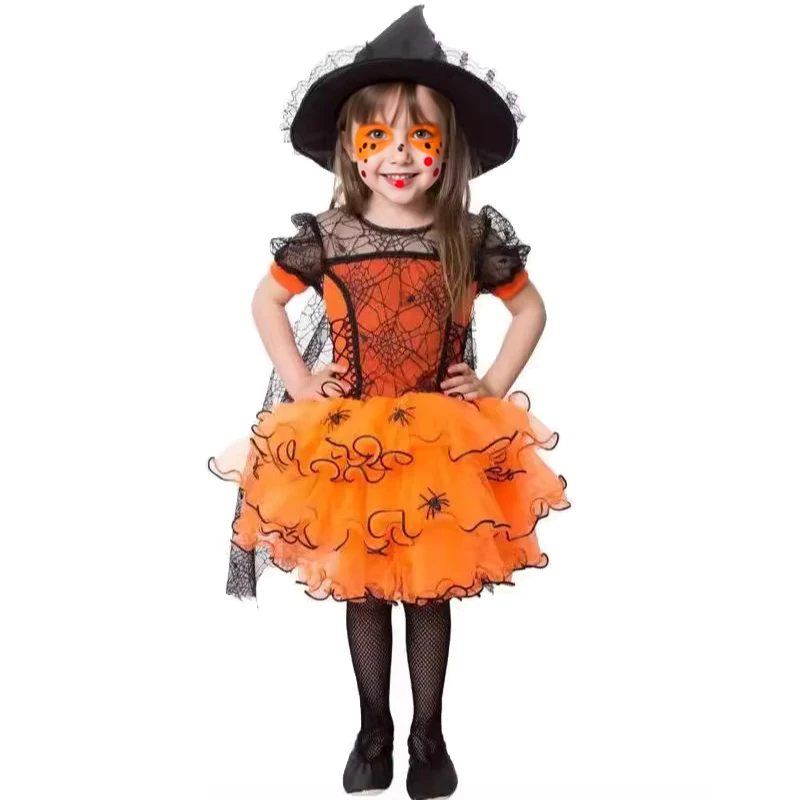Children's Day Costume Dress Halloween Witch Cosplay Dress Cute Spider Mesh Dress Everyday Outfits Carnival Party Gifts