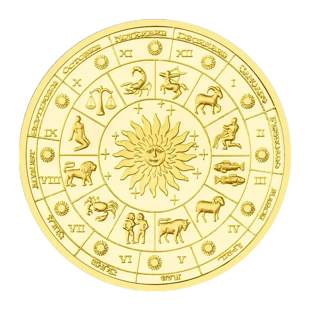 عملة قابلة للجمع على شكل برج الدلو المطلية بالذهب، اثني عشر كوكبة، عملات تذكارية لتزيين المنزل #4