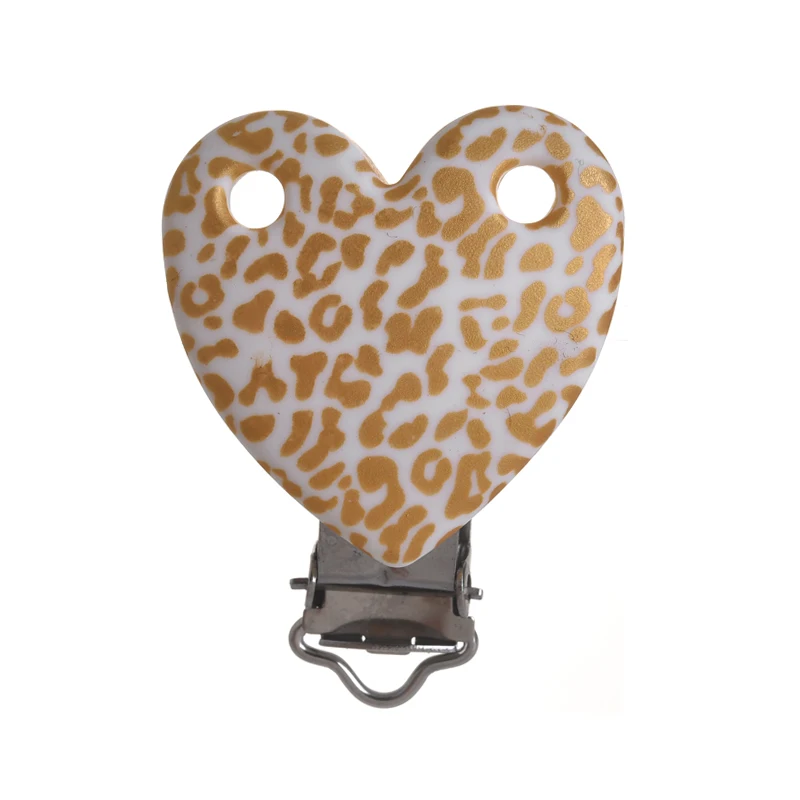 1Pc Silicone Clips Leopard Print Heart Round Mouse Shaped Dummy Holder Pacifier Clips for DIY Pacifier Chain Jewelry Making