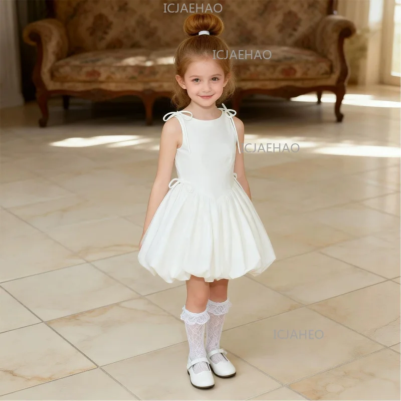 Children Girls Formal Little Solid Bud Sleeveless Dress Kids Sweet Fashion Birthday Princess Gown Wedding Flower Girl Clothes