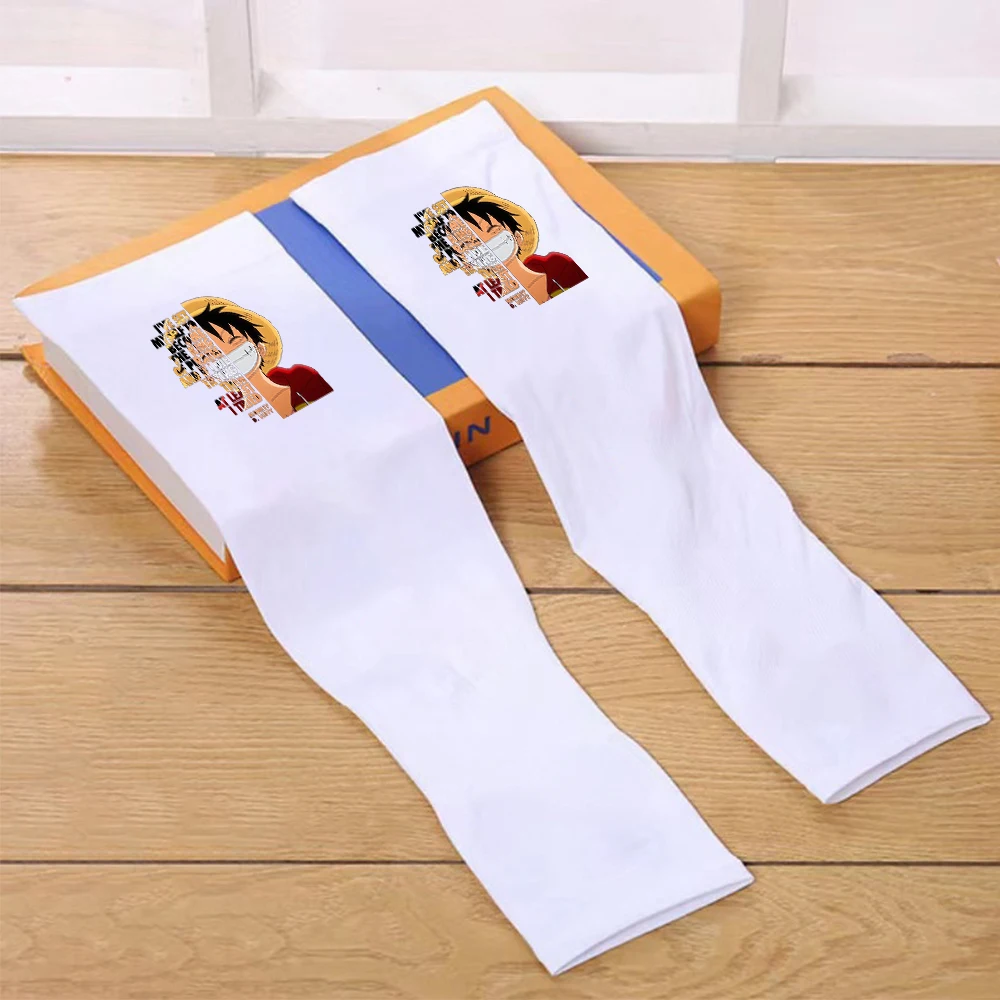 One Piece Ice Silk Arm Sleeves Men Summer Cooling Arm Sleeve Male Luffy UV Protection Breathable Outdoor Sun Shield Sleeves Gift
