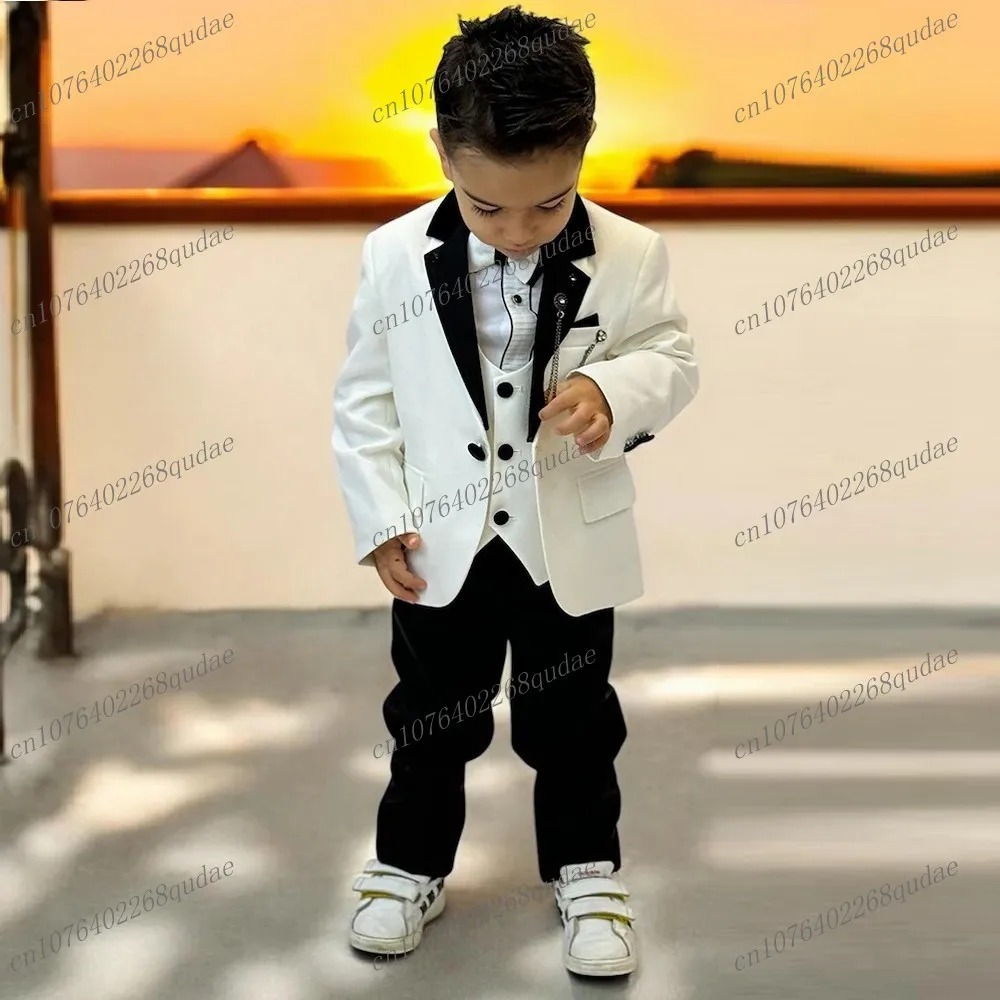 

Black Velvet And White Boy's Suit Formal Kids Tuxedo Toddler Children Clothes Boys Attire 3 Piece Jacket Vest Pants 2-13 Years