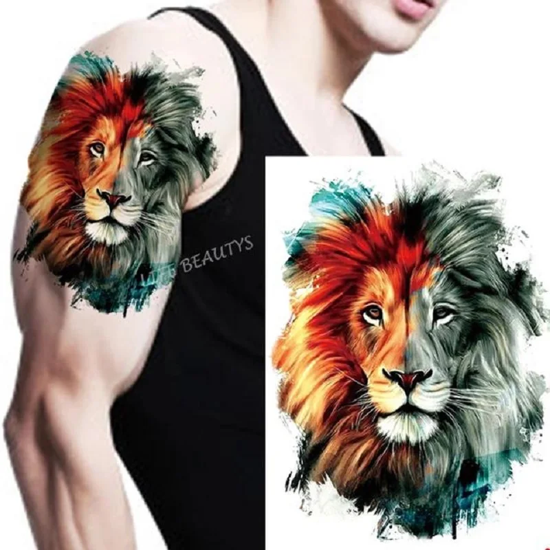 Fake Ttattoo Stickers For men, cold arm Temporary stickers, big head  lion, tiger, wolf tattoo stickers