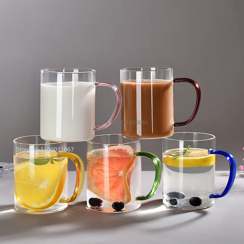 Creative Colorful Handle High Borosilicate Glass Mug Thickened Heat-resistant Transparent Glass Coffee Milk Tea Cups