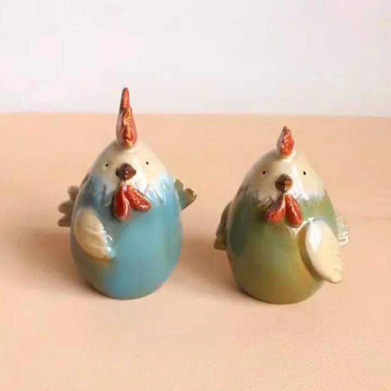 Ceramic Kiln Glazed Rooster Hen Figurines Miniatures Crafts Art Desktop Ornaments Saving Pot Home Decor view 3