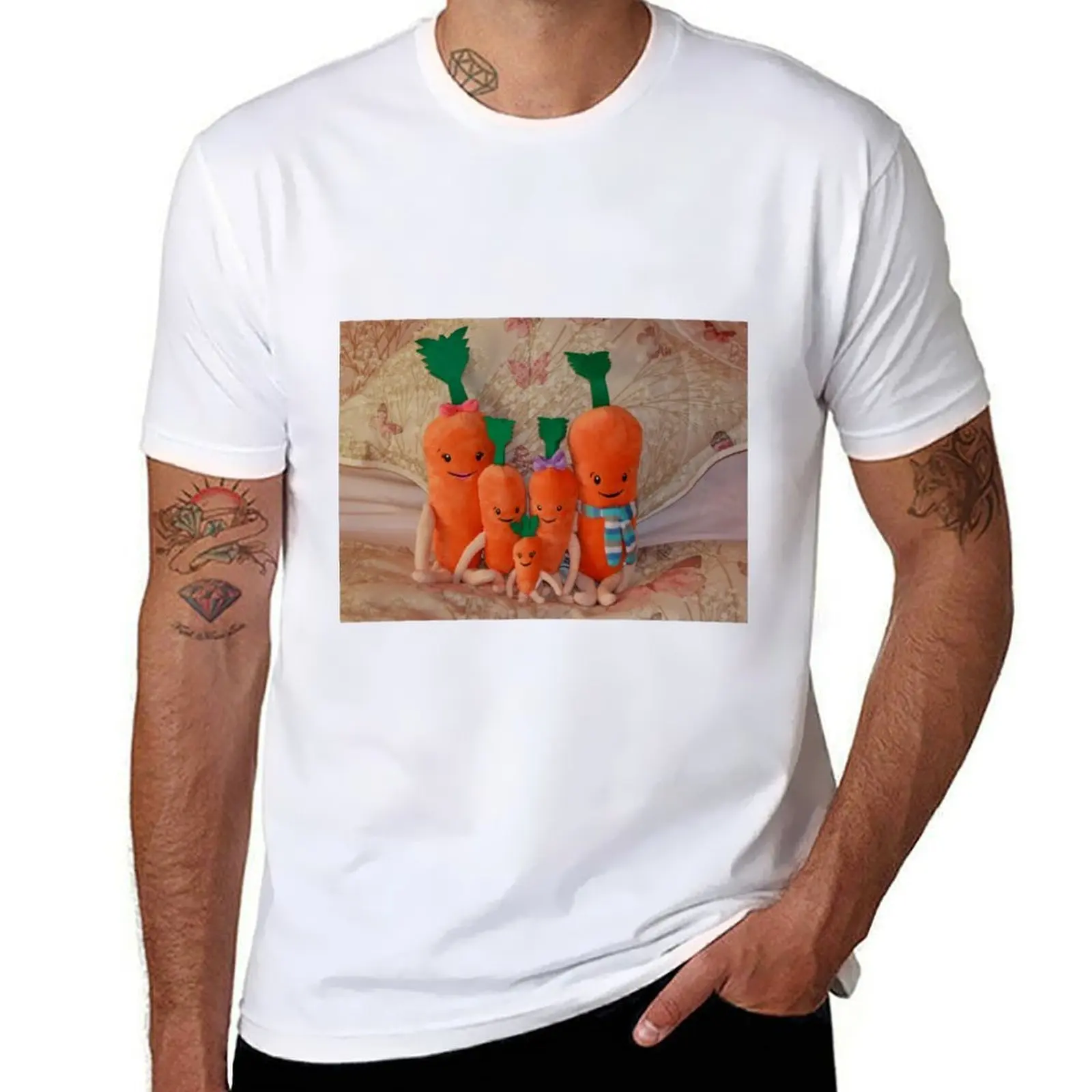 Familia de zanahorias (Kevin, Katie, Chardonnay, Jasper & Baby Carrot), Camiseta de algodón, camisetas para hombre, camiseta 100% con estampado personalizado