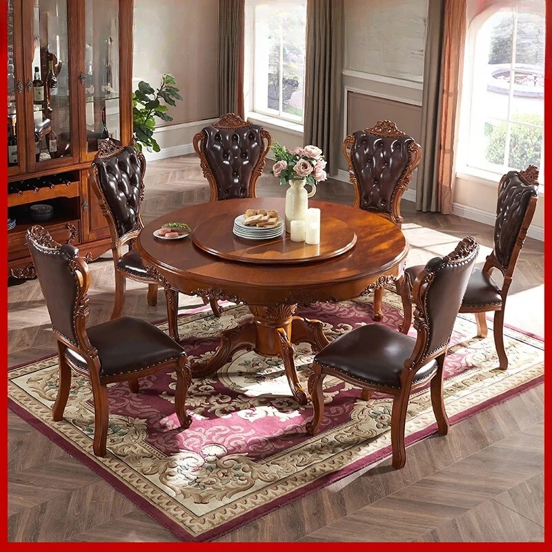 

Круглый обеденный стол из массива дерева, простой, с поворотным механизмом, резной, для ресторана.