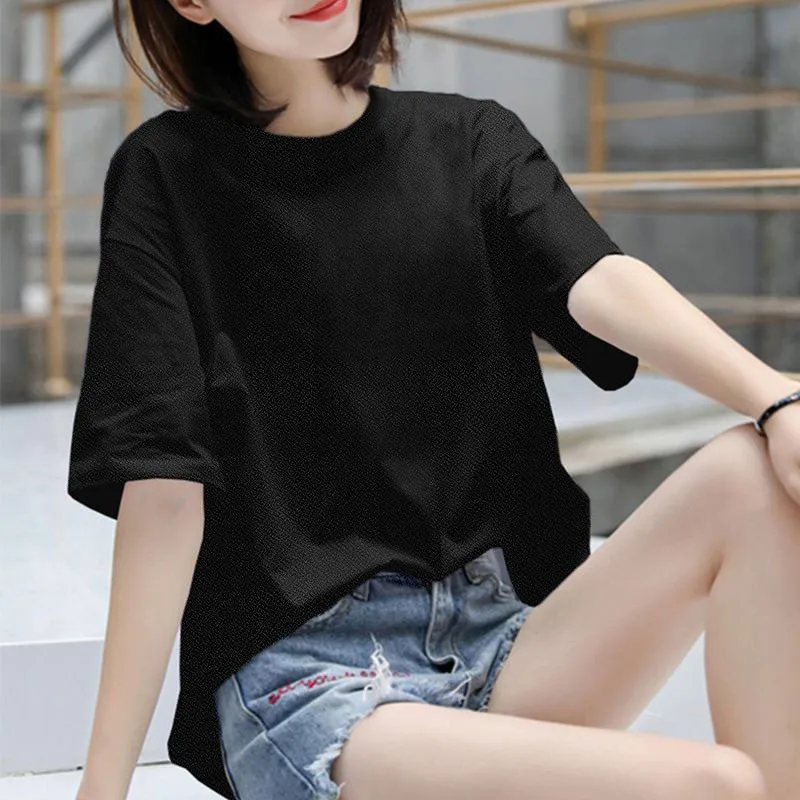 

New 2025 Cotton Base Layer T-irt round Ne ort Sve Casual Women Student Print Inner Outer Wear Trendy Top