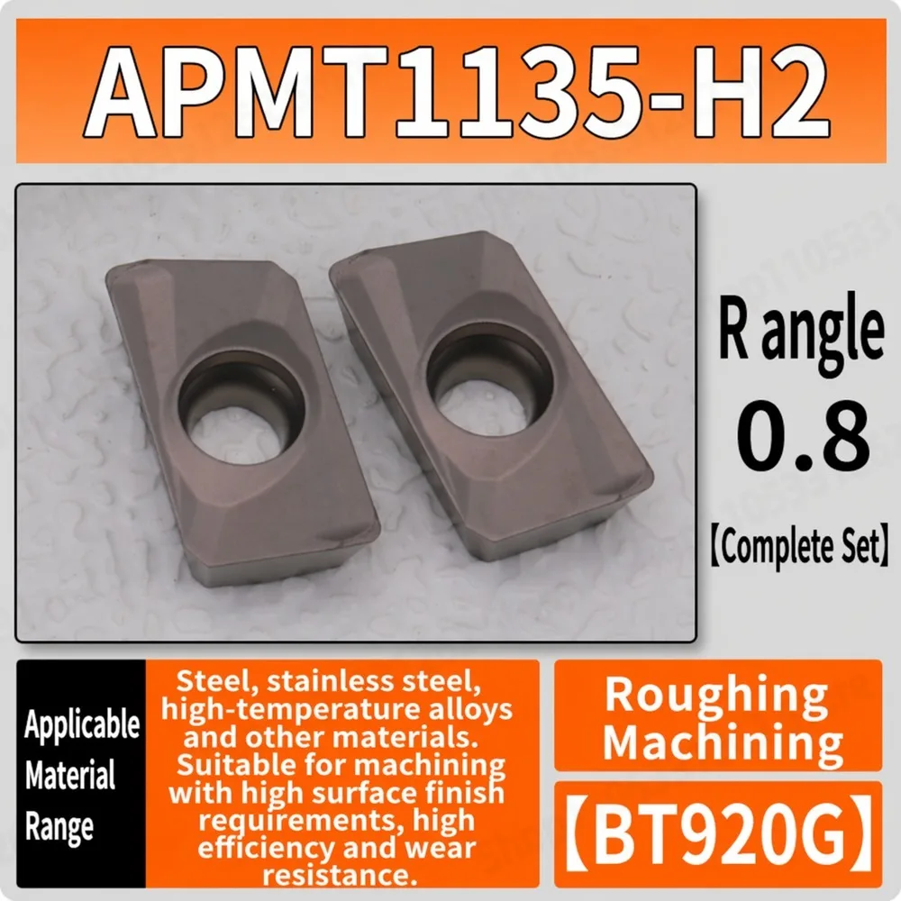 10pcs APMT1135-H2 Carbide Milling Insert R0.8 Wear-Resistant High Surface Finish Roughing for Steel Stainless High-Temp Alloy