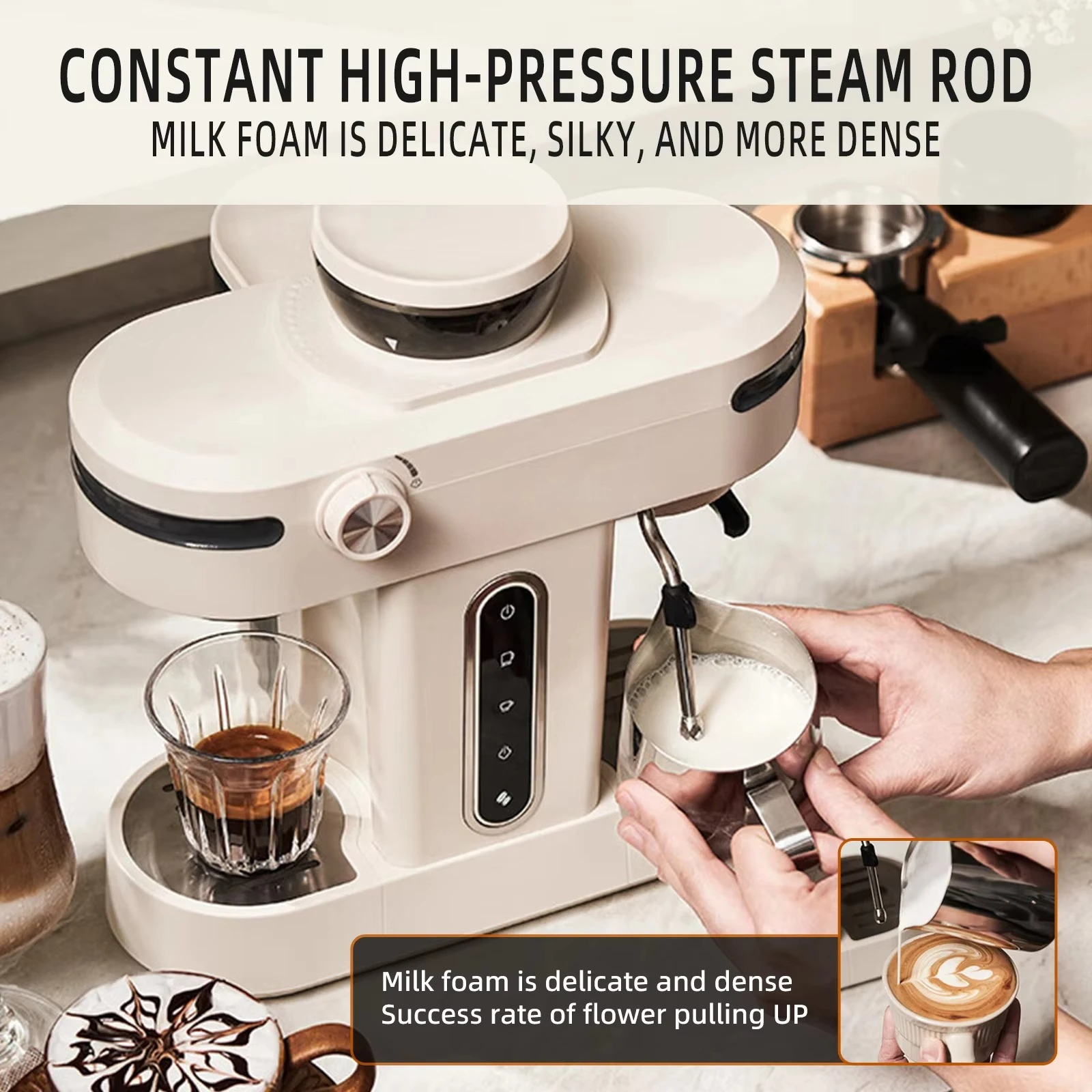 New All-in-One Semi-Automatic Espresso Machine with Grinder Mini Home Coffee Maker for Grain Brewing