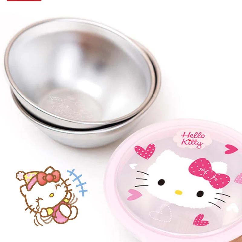 Kawaii Sanrio Children Plate Built-In Bowl Hello Kittys Student Cartoon Anime Cute Student Tableware Stainless Steel Toys Girls