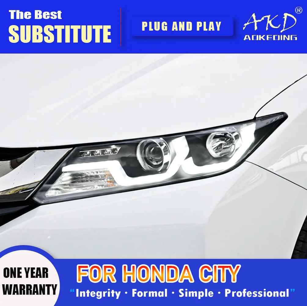 Lampa czołowa AKD do reflektorów Honda City LED 2016-2018 reflektory miejskie DRL kierunkowskazy światła drogowe Angel Eye soczewki projektora