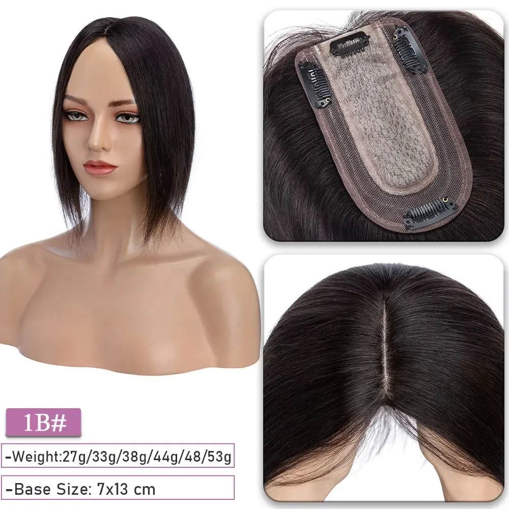 SEGO Kopfhaut-Topper aus 100 % Echthaar-Seide für Frauen mit dünner werdendem Haar, 7 x 13 cm, Seidenbasis, natürliches Haar, Clip-in-Top, Wiglet-Haarteile – Detail 10