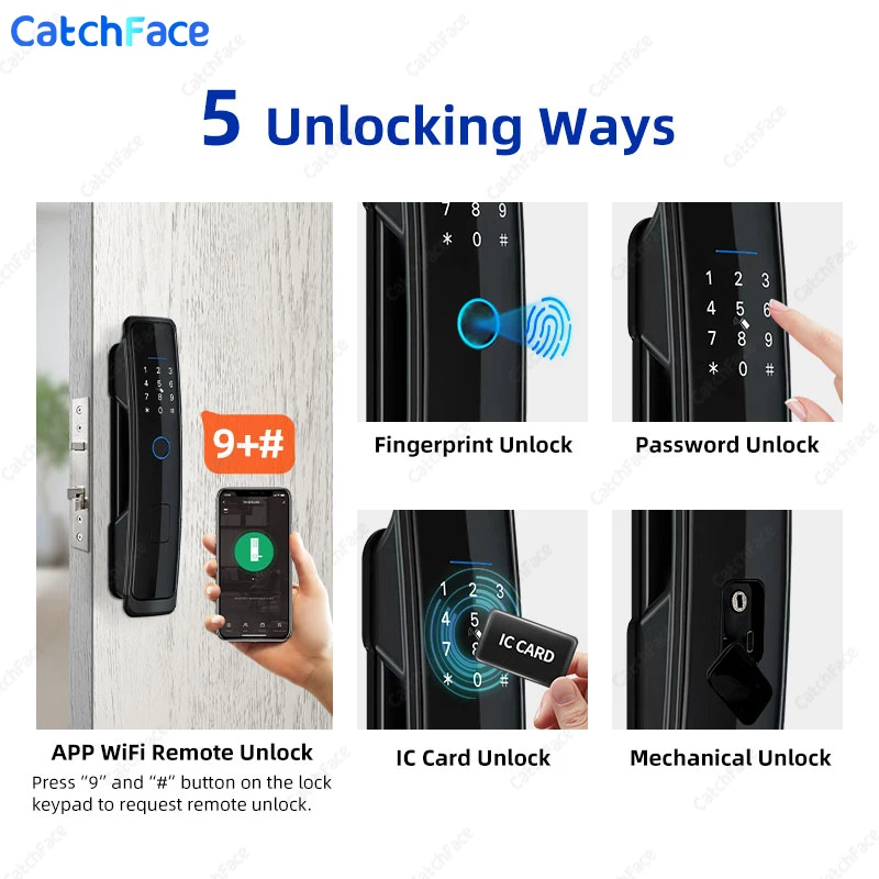 Electronic Fingerprint Biometric Frosted Panel Digital Smart Door Lock WiFi TUYA WIFI APP Smart Life Password IC Card Security