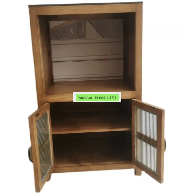 American retro solid wood dining side cabinet stove microwave oven cabinet room living room locker