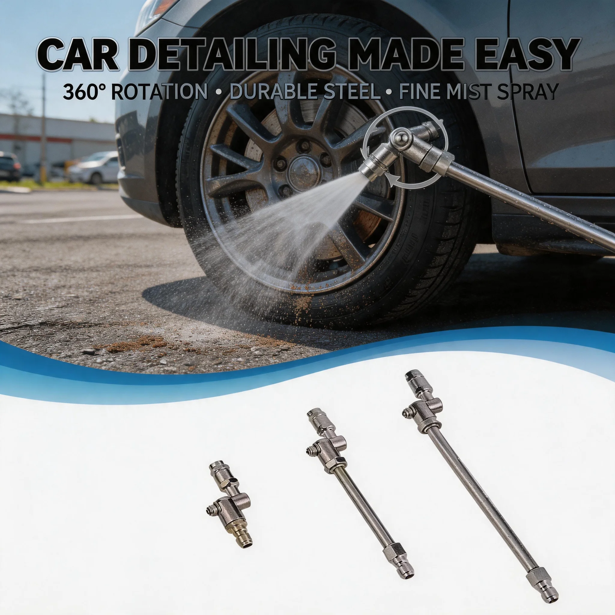 Deep Underbody Washing High Pressure Car Wash Gun Rotating Spray Nozzle Extension Pole Universal With 1 4 Quick Connect Plug
