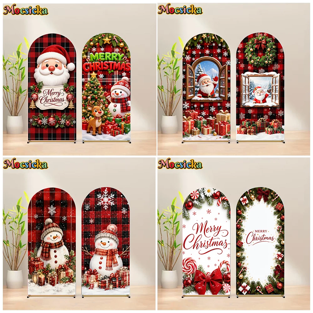 Mocsicka Merry Christmas Arch Backdrop Covers Double-Sided Festival Party Kids Adult Family Photo Arched Background Studio Props