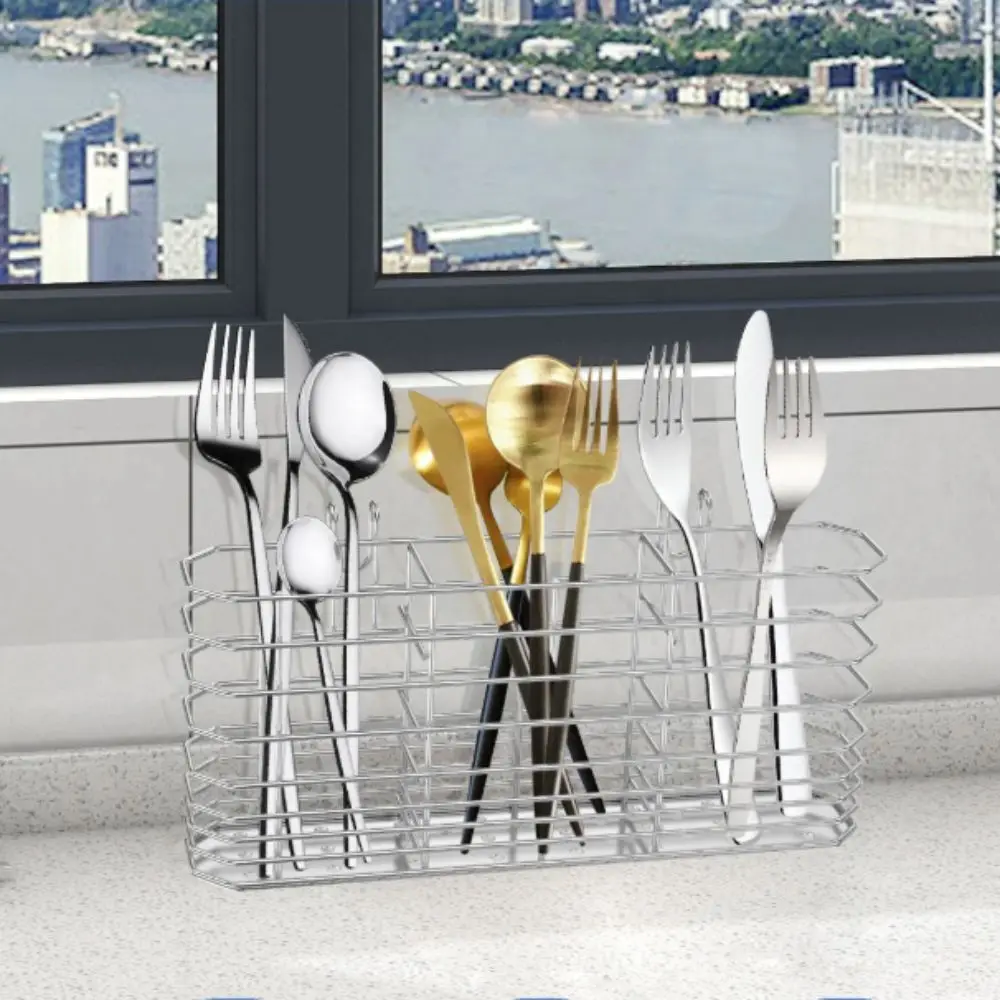 

Stainless Steel Utensil Storage Rack Breathable Drained Cutlery Organizer Hanging Chopsticks Holder Bathroom