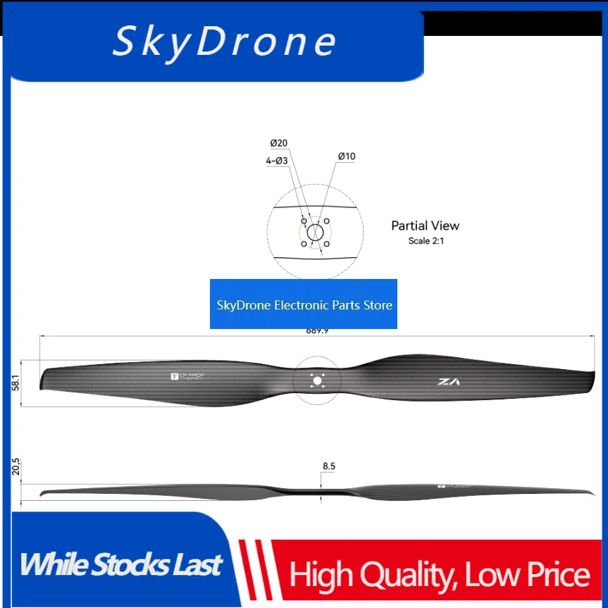 SkyDElT-MOTOR VZ27*11 OEM ODM Cheap Price Vtol 27inch 28 Inch Carbon Fiber Multi-copter Motor Propeller