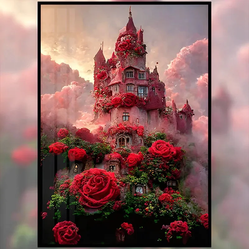 Schloss der Rosen Malen nach Zahlen für Erwachsene DIY-Sets Handgemalt auf Leinwand Ölgemälde Zeichnen Malen nach Zahlen