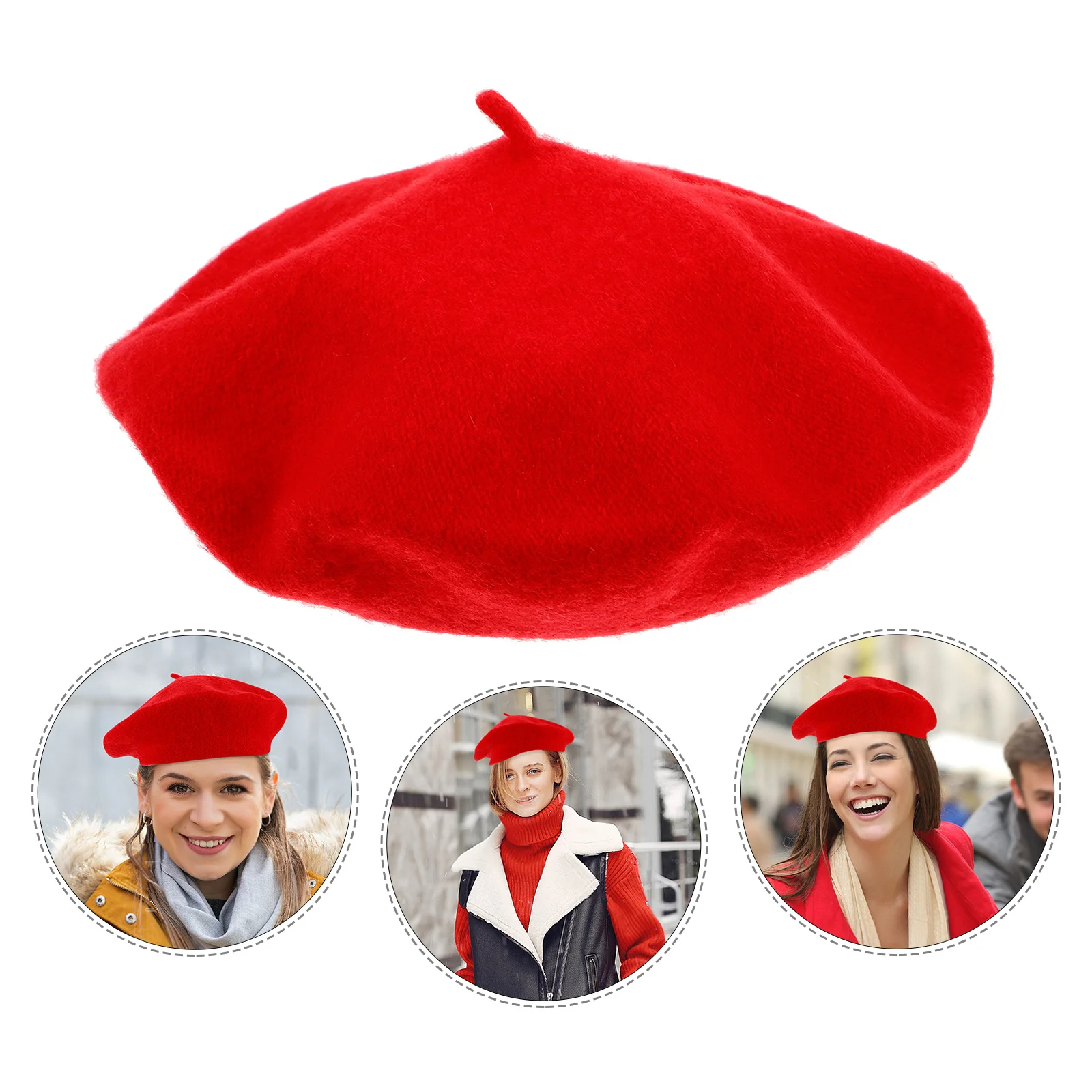 

Barette Hat For Women Vintage Red Tartan Knit Cap Warm Winter Fashion Accessory Retro Plaid Octagonal Hat