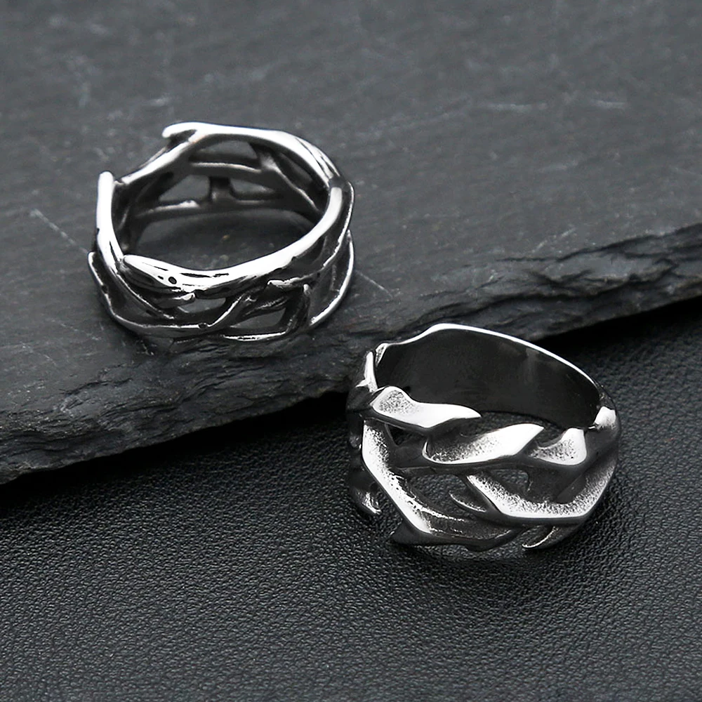 Image of Vintage Hollow Out Design Edelstahl Dornen Herren Ring Paar Ringe für Männer Frauen cool nordischen Wikinger Accessoires Schmuck