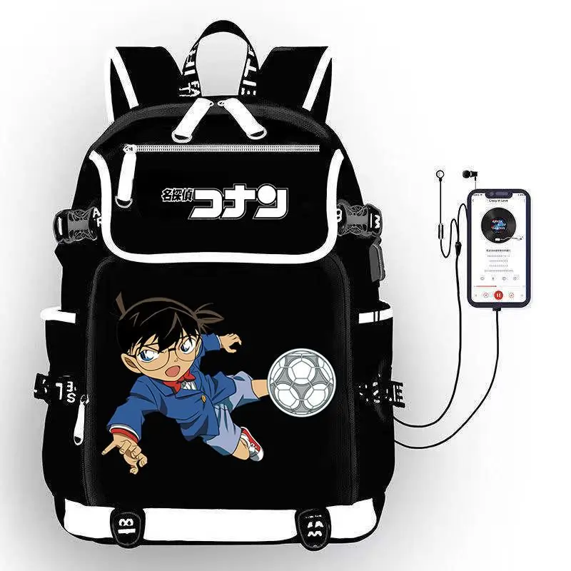 

Dective Conan Anime USB Port Backpack Bag Kids School Book Students Outdoor Shoulder Rucksack Laptop Mochila