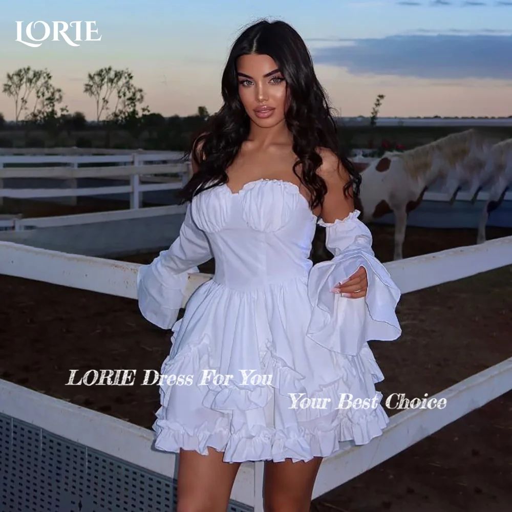 

LORIE Vintage Short Wedding Dress Puff Sleeve Pleats Ball Sexy Mini Bridal Gown Ruffle A-Line Princess Bride Gowns Customized