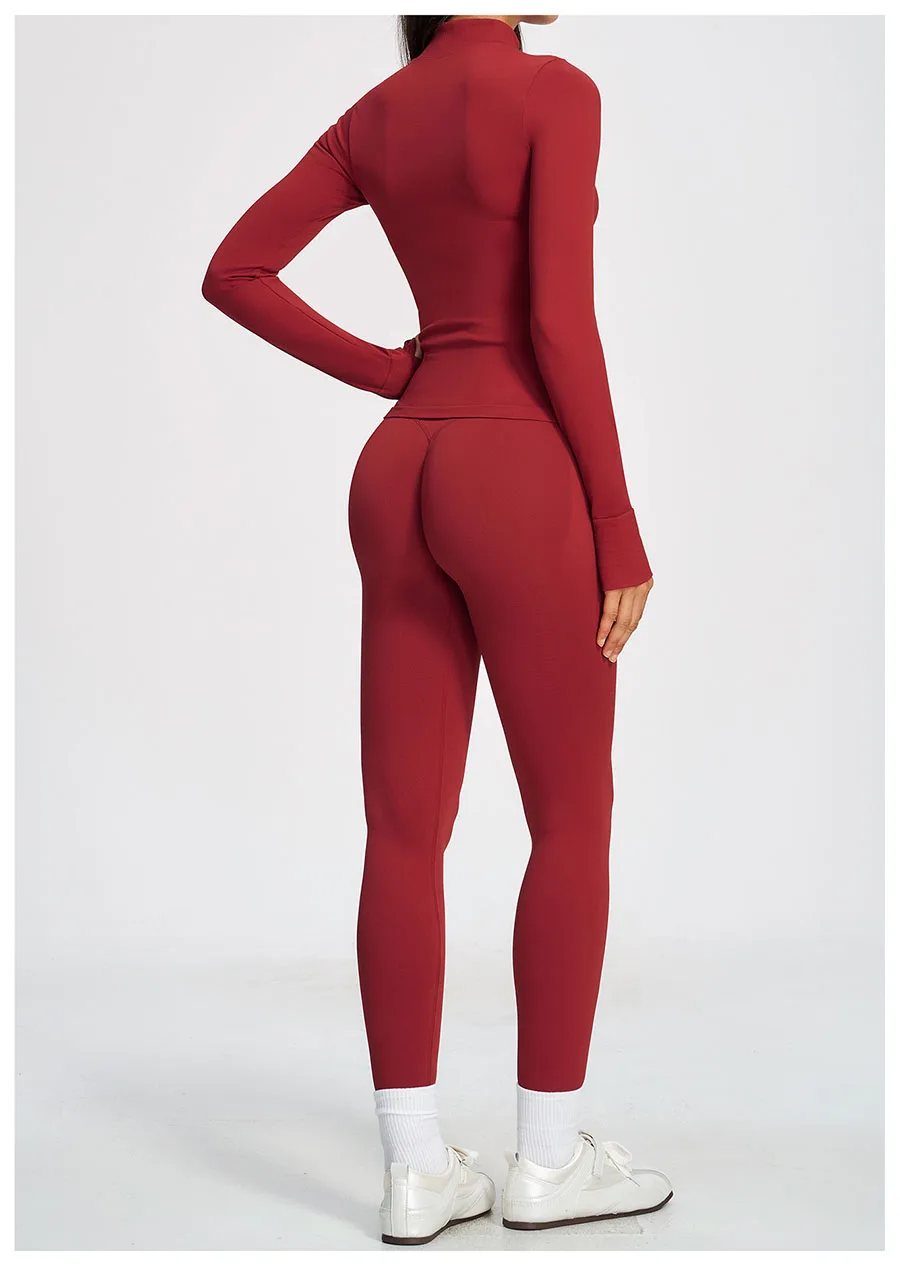 Nahtloses Yoga-Set 3-teilig, Sportbekleidung für Damen, Langarm-Trainingsanzug, Fitness-Set, Sport-BH, Leggings, Sportanzug – Detail 14