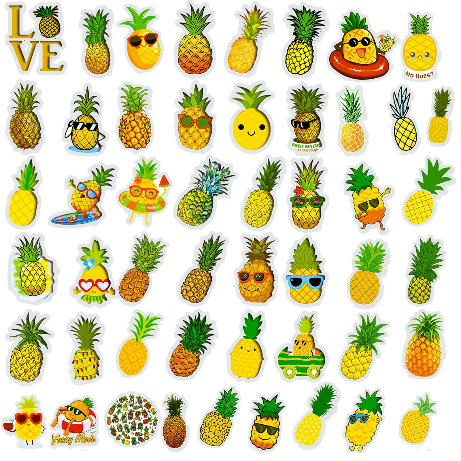 50pcs Mini Sticker Funny Pineapple Stickers Decoration DIY Waterproof Cartoon Stickers For Glass Laptops Phones Smooth Surface