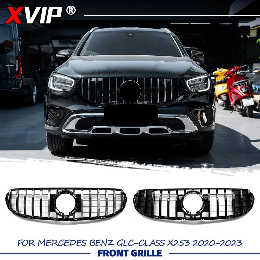 

Решетка радиатора XVIP Chrome Silver GTR Style Racing, черная, для Mercedes-Benz GLC-Class X253 2020-23 GLC300 GLC300e Facelift