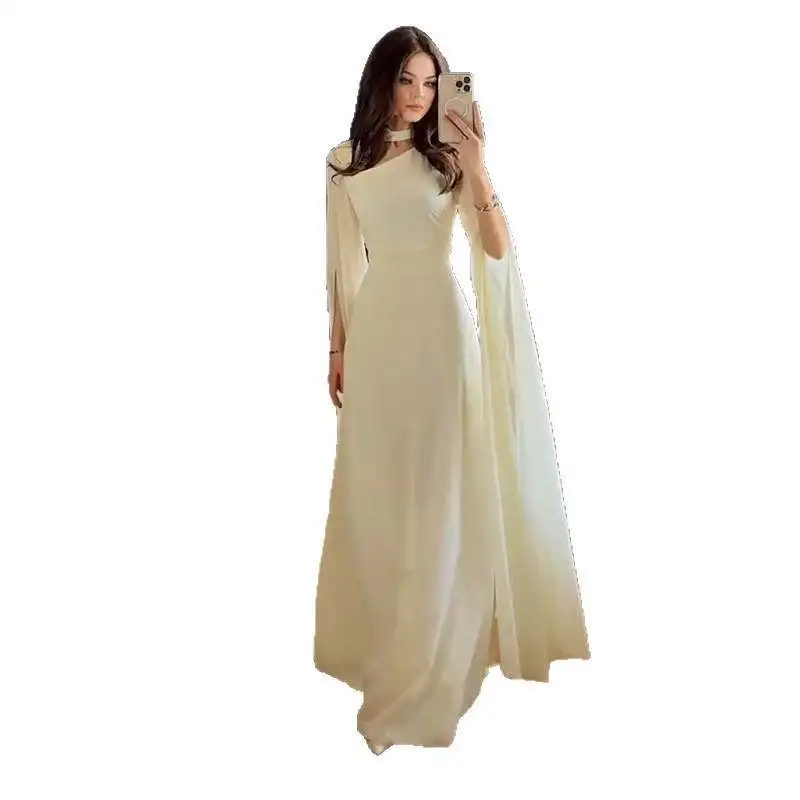 Elegant Pure Color Slimming Long Dress Women's Fashionable Elegant Style Citywalk Suitable for Winter Season