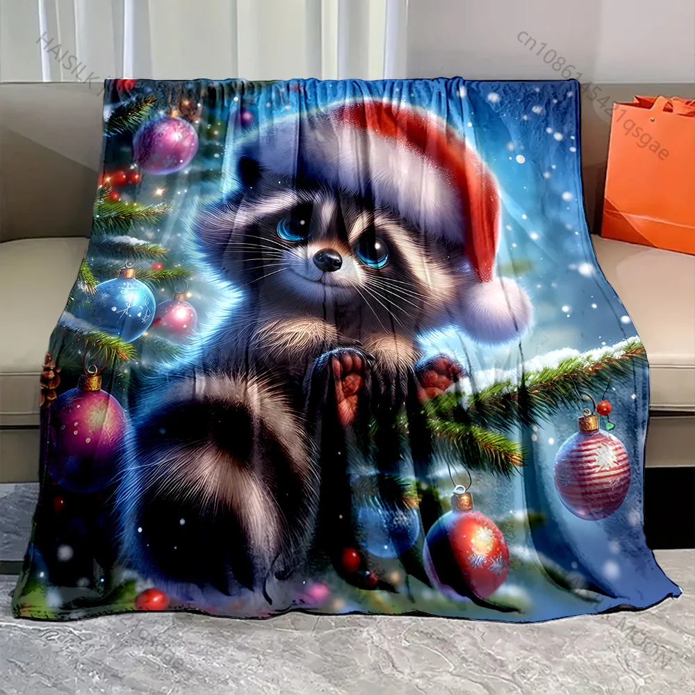 Christmas Ornaments and Festive Elements Pattern Blanket Flannel Material Soft Warm for All Seasons Home Outdoor Camping Picnics