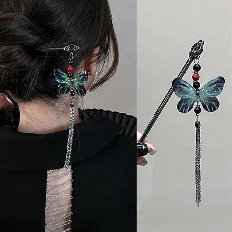 Chinese Style Hairpintassel Hairpins Vintage Butterfly Flower Temperament Elegan Hair Flower Tasse Chinese Hanfu Accessories