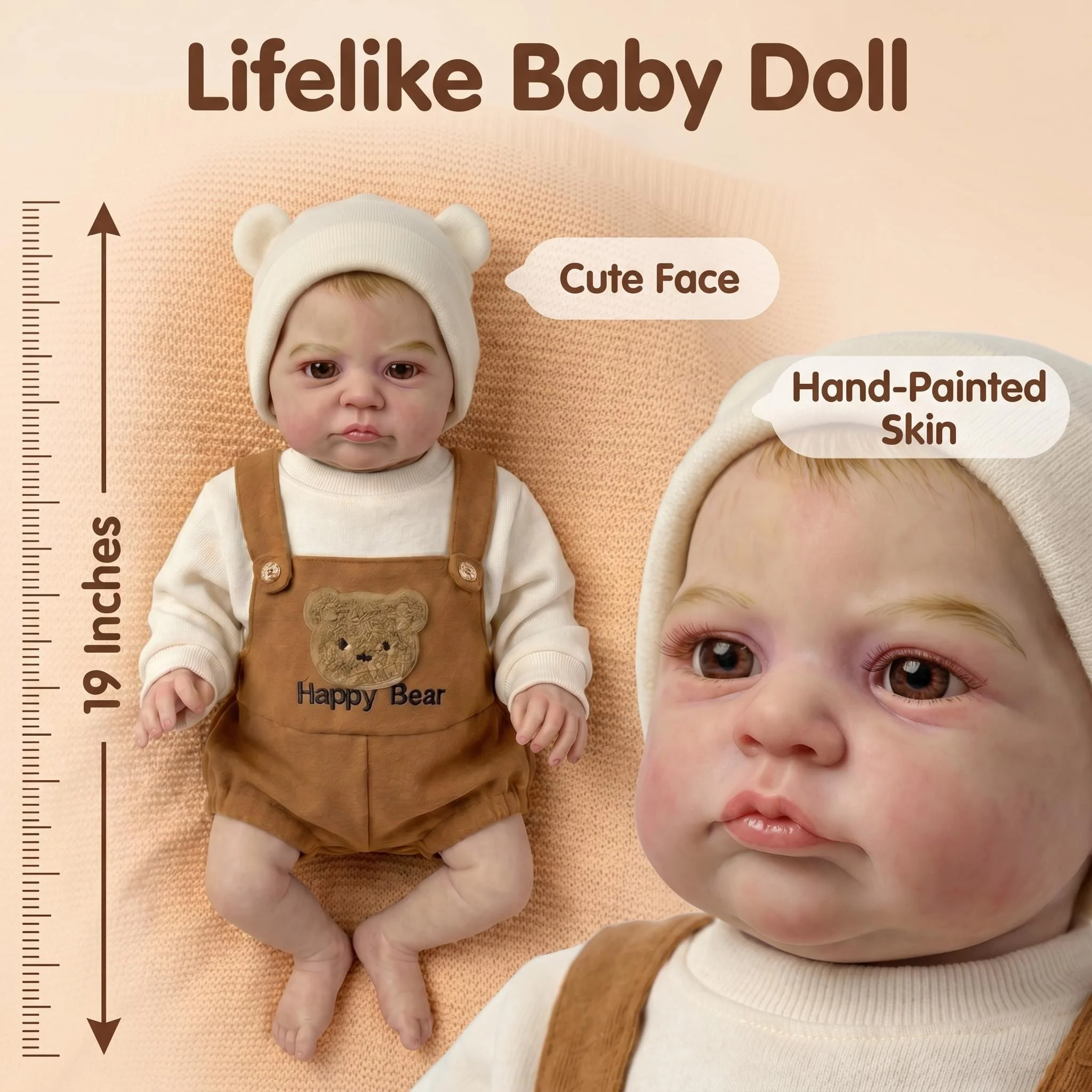 NPK 19inch Heron Reborn Baby Doll Lifelike 3D Painting with Visible Veins Already Painted Finished Doll Gift