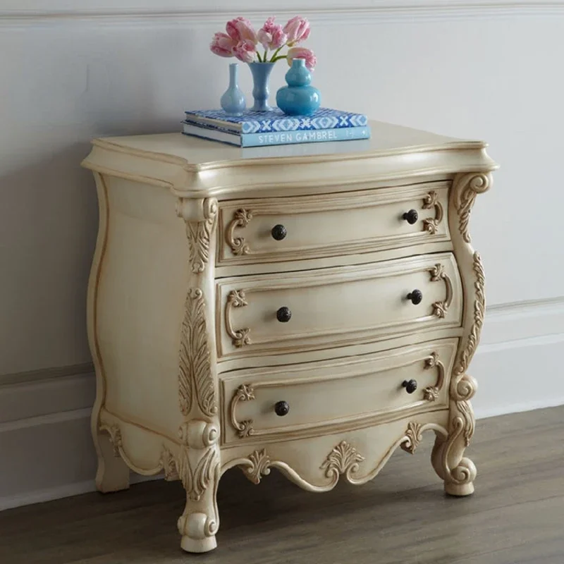 

European-Style Wood Carved Bedside Table Neoclassical Furniture