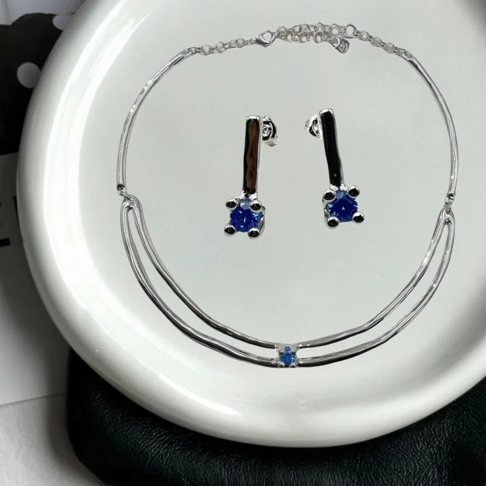 

2025 Autumn Sparkling Palace Style Gold Silver Colorful Zircon Earrings Necklace Women's Jewelry Set Romantic Gift