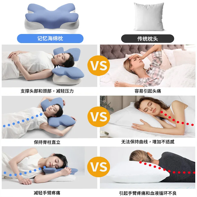 Butterfly Wing Pillow for Deep Sleep Memory Foam Pillow for Cervical Support Slow Rebound for Adults Zero Pressure Side