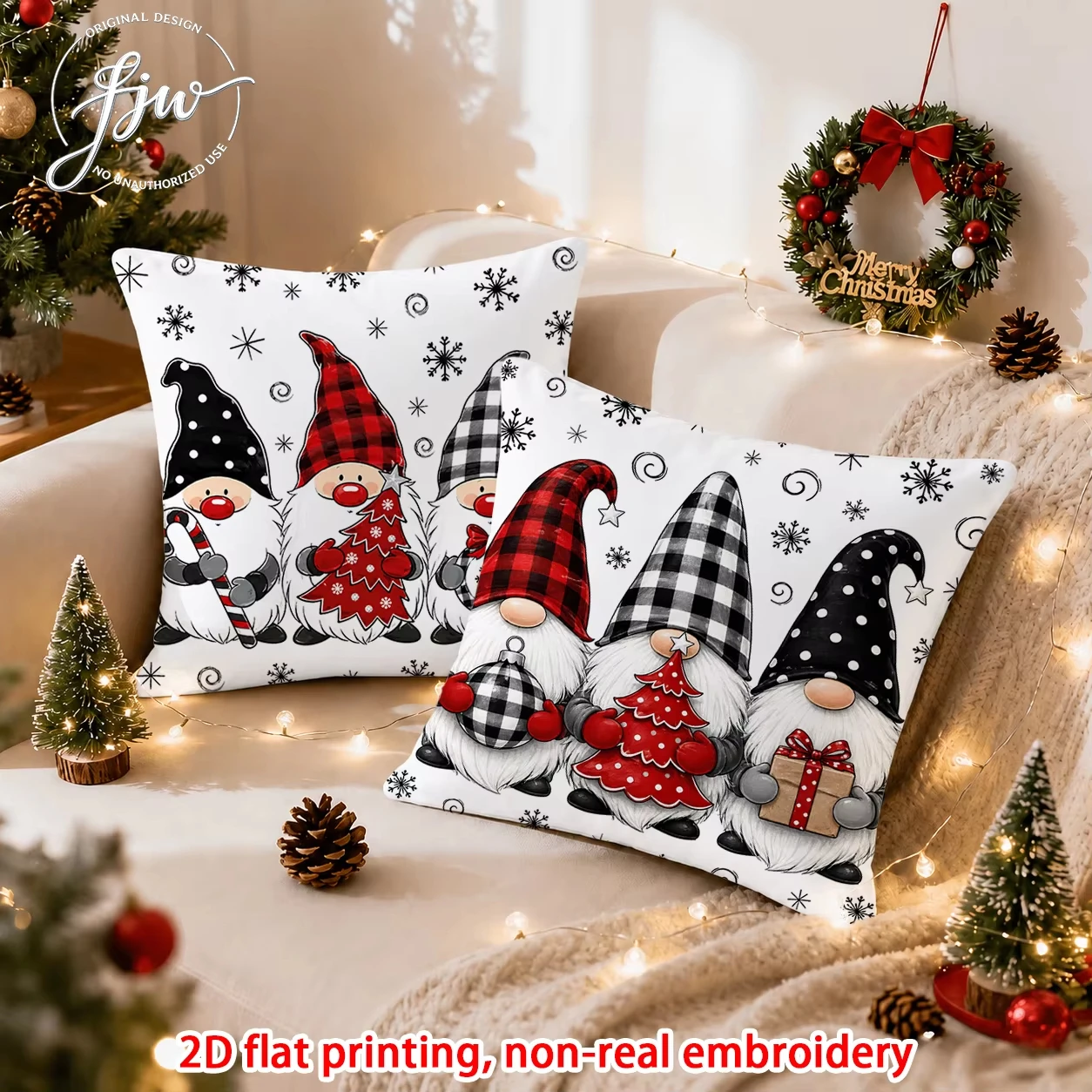1PC New Christmas Dwarf Pillow Cover Buffalo Plaid Holiday Double sided Printed Sofa Bed Winter Cushion Cover