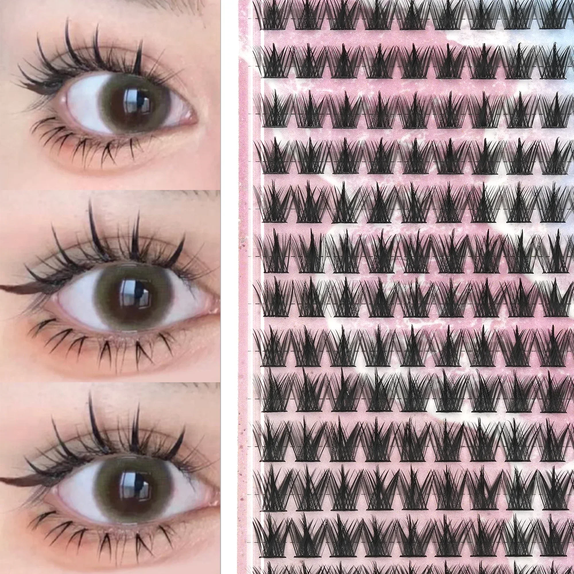13 Rows 156PCS Manga Cluster Lashes Individual Segment Eyelashes Spiky Wispy D Curl DIY False Eyelashes