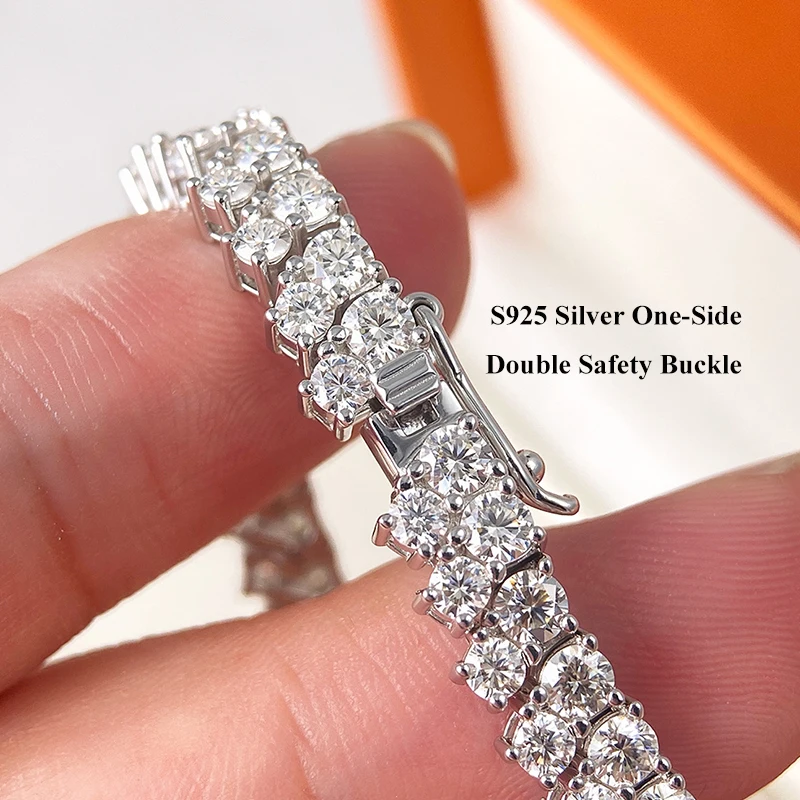 EWYA Double Row Full 2.5/3mm Round Cut Moissanite Tennis Bracelet D Color Lab Diamond 925 Silver Women Man Link Bracelets Gift
