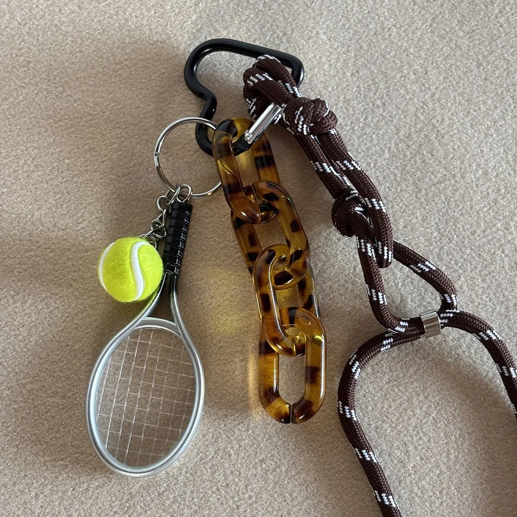 Tennis Themed Keychain Half Handmade Acrylic Chain Keychain Mini Tennis Racket Charm Delicate Bag Charm For Handbags Key