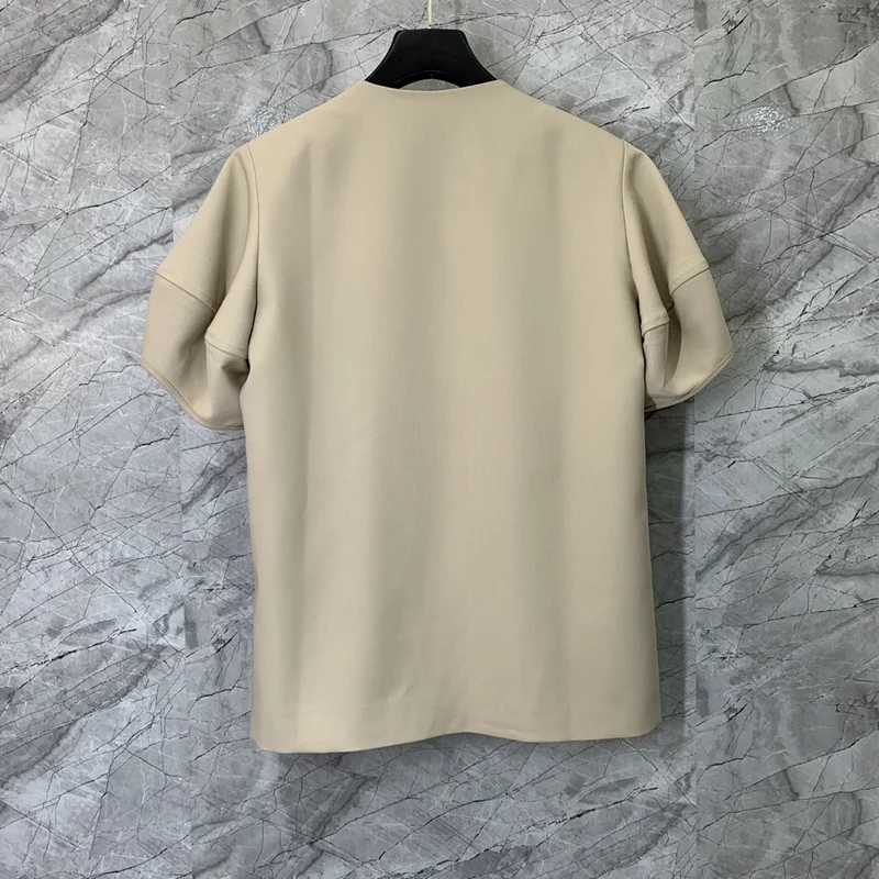 Spring And Summer Solid Color Versatile Design, One Button Bubble Sleeves, V-neck Suit Jacket For Women 2024