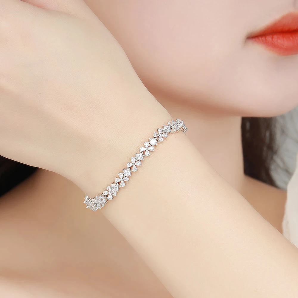 S925 Sterling Silver Four Leaf Clover Bracelet For Women Princess Pear Cut Diamond Zircon Bracelets Trendy Wedding Jewelry Gifts image 6