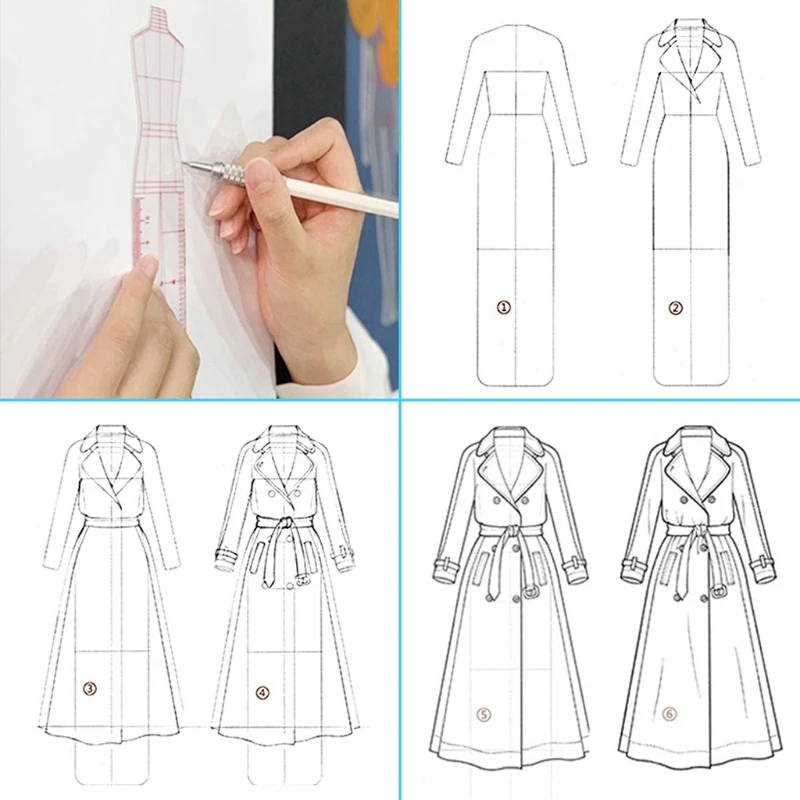 4 Pcs/Set Premium Fashion Illustration Rulers Plastic Sewing Patchwork Ruler Sketching Ruler Humanoid Patterns Design 87HA