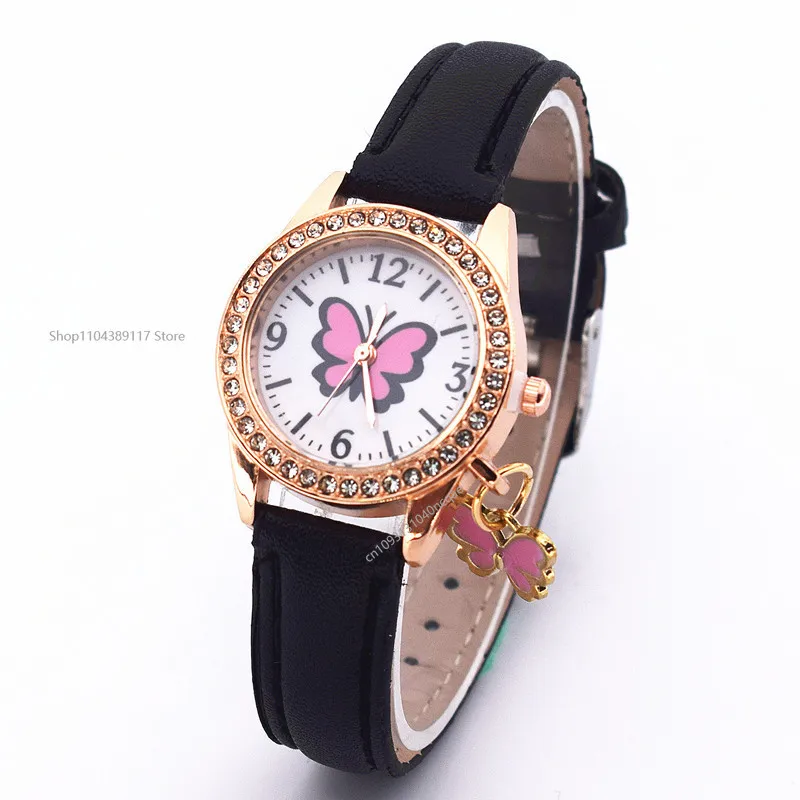 

Модные часы женские стразы инкрустированные бабочкой круглый циферблат кожаный ремешок кварцевые часы модные кварцевые наручные часы женские Relojes